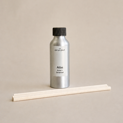Atlas reed diffuser refill by The Opulent, a luxury home fragrance refill designed to replenish The Opulent reed diffusers.